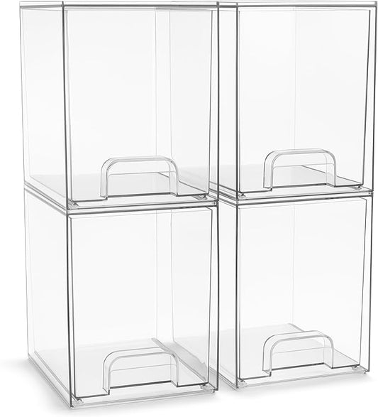 Sorbus Acrylic Storage Containers - 4 Pack, Stackable Storage Bins Set for Bathroom Organization - Clear Acrylic Drawer Organizers - Makeup Case Pull-Out Drawers (7.6’’ Tall)-FemmiqueWomen