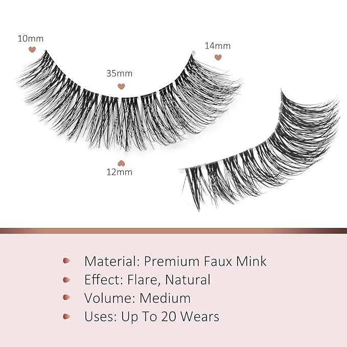 Onlyall Natural Eyelashes Mink False Eyelashes Natural Wispy Lashes Soft Clear Band Lashes Fluffy False Lashes 14MM A11-FemmiqueWomen