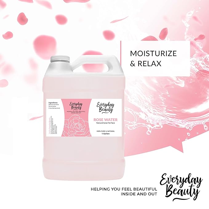 Rose Water Facial Toner Bulk - 1 Gallon Alcohol-Free Vegan All Natural Refreshing for Face and Hair - Uplifts, Calming & Soothing for All Skin Types-FemmiqueWomen