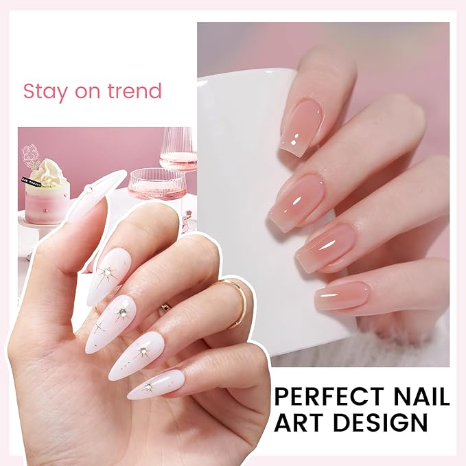 Jelly Gel Nail Polish Kit with U V Light, Hema-Free Milky Jelly White Pink Nude Orange Gel Polish Set with Base & Top Coat Chrome Nail Powder, 4 Colors Mini Salon Nail Art Starter Gift for Women Girl-FemmiqueWomen