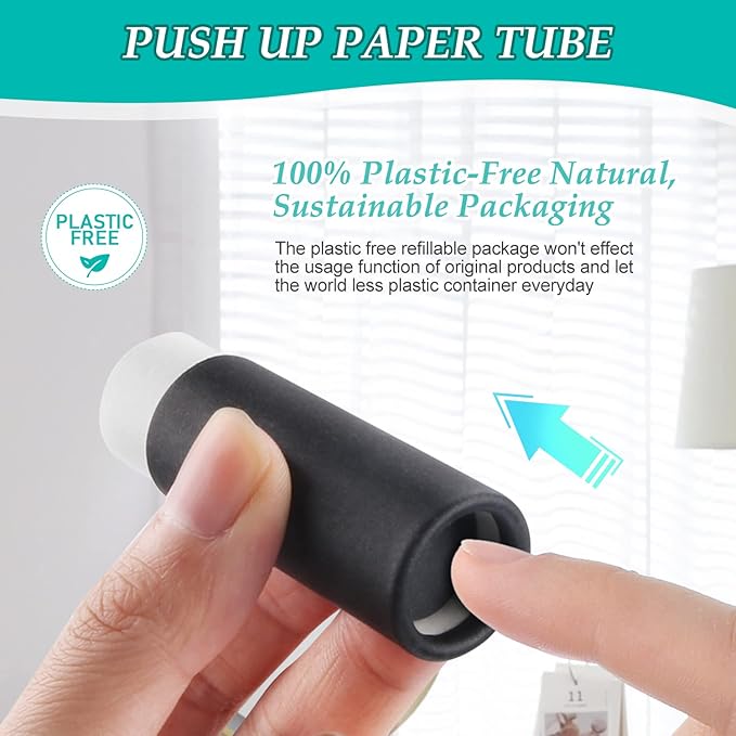 15 Pcs 0.3 oz Paperboard Lip Balm Tubes,Empty Kraft Paper Chapstick Tube Holder,Push-Up Style Biodegradable Solid Perfume Lip Gloss Container for DIY Homemade Balm Container,Natural Packaging- Black-FemmiqueWomen