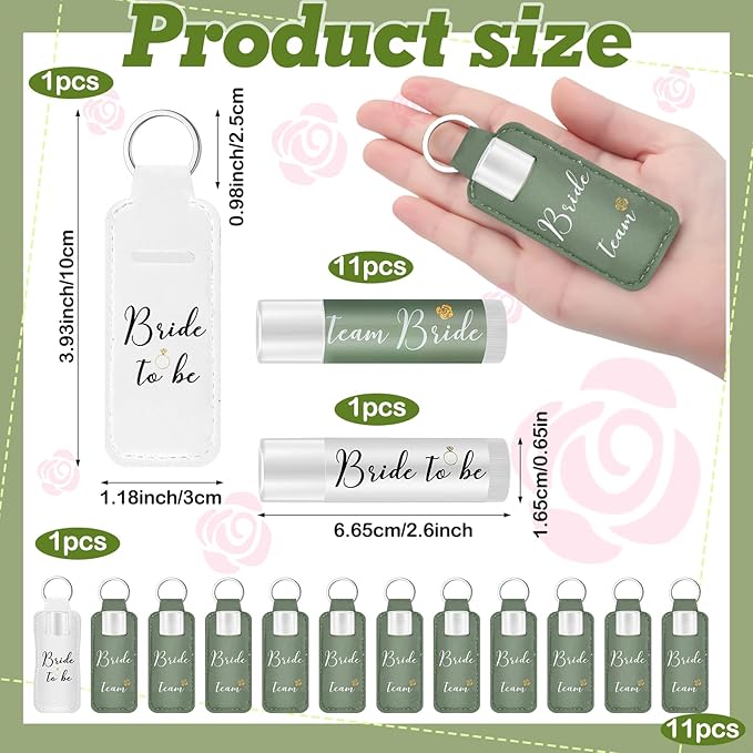 24 Pack Bachelorette Party Favor Lip Balm Set Team Bride Lip balm with Lipstick Holder Keychain Bride to be Lip balm Bridal Shower Proposal Gifts for Wedding Party Favors(White, Sage Green)-FemmiqueWomen