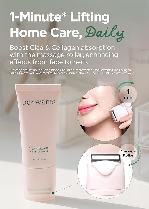 Bewants gua sha neck cream roller, korean neck cream with massage roller, rapid lift neck serum roll on, moisturizer for tightening skin with centella asiatica (1 Pack)-FemmiqueWomen