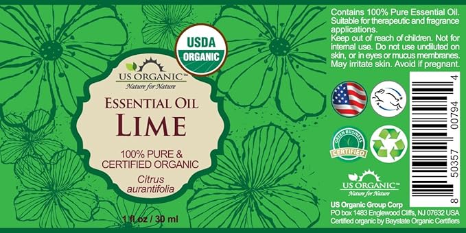 US Organic Lime Essential Oil - Certified Organic, Steam Distilled - W/Euro droppers (More Size Variations Available) (30 ml / 1 fl oz)-FemmiqueWomen