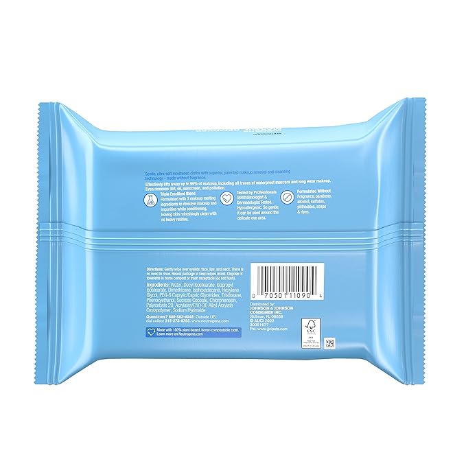 Neutrogena Fragrance-Free Makeup Remover Wipes, Daily Facial Cleanser Towelettes, Gently Removes Oil & Makeup, Alcohol-Free Makeup Wipes, 25 ct-FemmiqueWomen