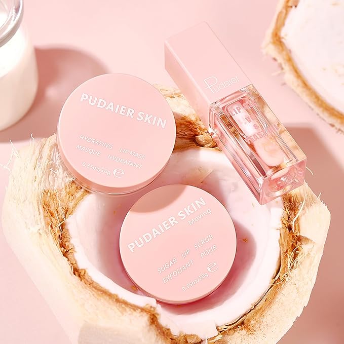3Pcs Lip Care Set, Exfoliator Lip Sugar Scrub, Lip Mask and Plumping Lip Oil, Effectively Moisturizes Lip Clear, Repairs Dry Lips-FemmiqueWomen