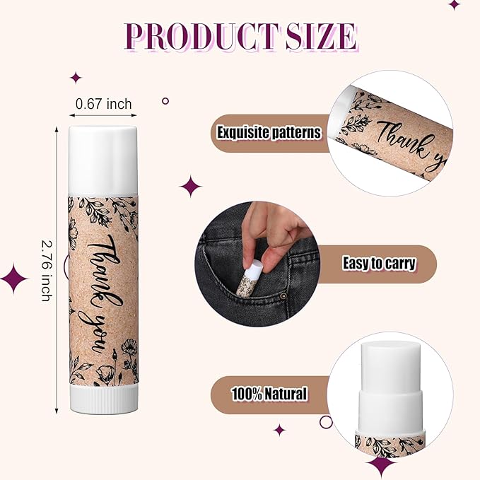 30 Pcs Thank You Lip Balms Bulk Wedding Bridal Shower Favors for Guests Wedding Souvenirs Moisturizing Floral Lip Balm Gifts for Bachelorette Party Bridesmaid Baby Shower, Classic Wood Grain-FemmiqueWomen