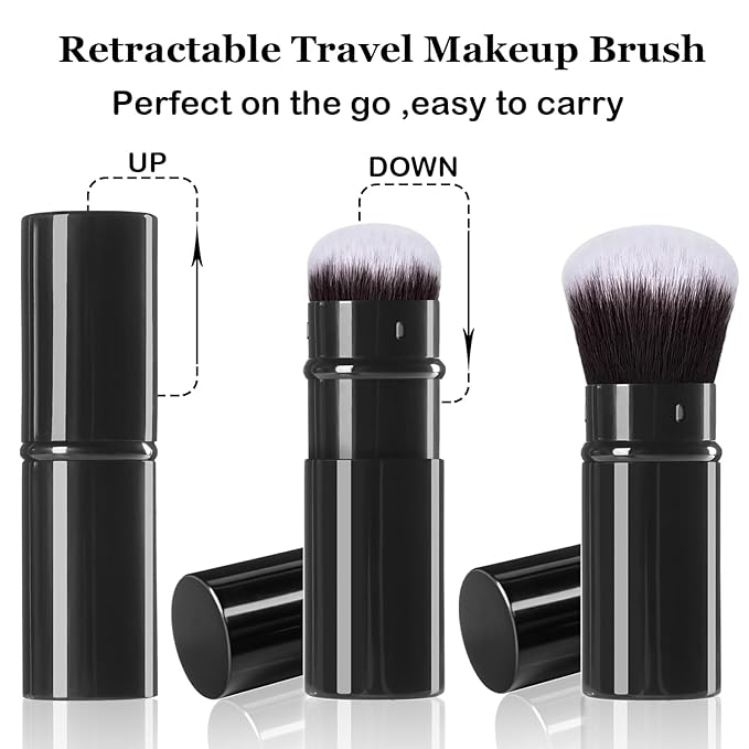 Makeup Brush 2 Pack, Retractable Travel Kabuki Powder Makeup Brush, Foundation Face Blush Brushes for Blending Liquid, Blush, Bronzer, Buffing, Sunscreen,Flawless Cosmetics-FemmiqueWomen