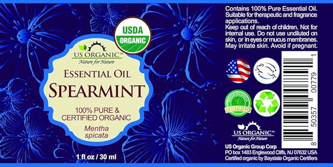 US Organic 100% Pure Spearmint Essential Oil - USDA Certified Organic, Steam Distilled - W/Euro droppers (More Size Variations Available) (30 ml / 1 fl oz)-FemmiqueWomen