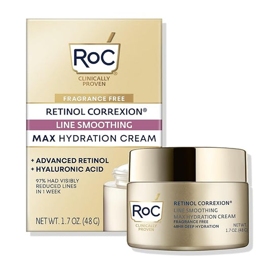 RoC Retinol Correxion Max Hydration Anti-Aging Daily Face Moisturizer with Hyaluronic Acid, Fragrance-Free, Oil Free Skin Care, 1.7 Ounces (Packaging May Vary)-FemmiqueWomen