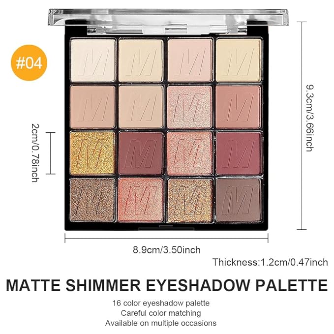 16 Colors Nude Champagne Gold Glitter Matte Shimmer Eyeshadow Palette for Eye Makeup,High Pigmented Brown Eye Shadow Primers Powder Palet de sombras de ojos-FemmiqueWomen