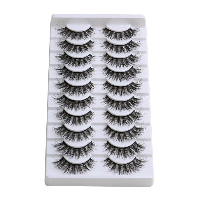 SUNWELL False Eyelashes 16mm Mink Lashes Cat Eye Lashes Strips 8D Fluffy Faux Mink Lashes Soft Wispy Luxury Volume Fake Lashes 10 Pairs Pack-FemmiqueWomen