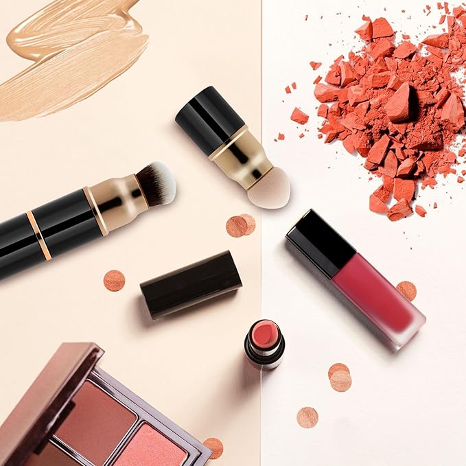 3 in 1 Professional Liquid foundation Makeup Brush Set Kabuki Face Blush Foudation Brush Powder Sponge for Powder/Liquid/Cream Travel Cosmetics Makeup Brushes with Cap-FemmiqueWomen