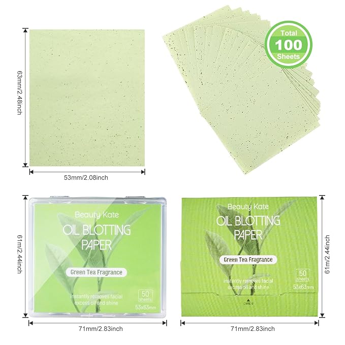 Oil Blotting Sheets for Face, Blotting Paper For Oily Skin Green Tea 100 sheets with Portable Mirror Case & Makeup Puff, Oil Absorbing Sheets For Face-FemmiqueWomen