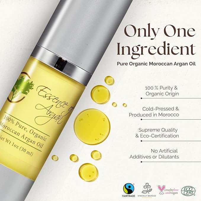 Essence of Argan 100% Pure Moroccan Organic Argan Oil - Natural EcoCert Oil that Nourishes and Conditions Your Skin, Hair and Nails (50ml/1.7oz)-FemmiqueWomen
