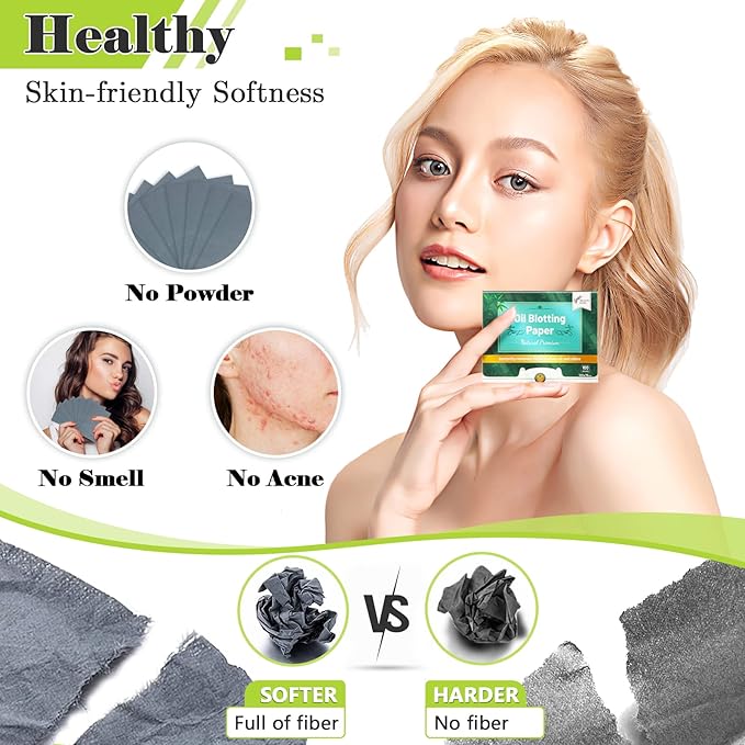 Natural Premium Oil Blotting Paper for Oily Skin with Bamboo Charcoal,26% Larger Oil Blotting Sheets for Face,Makeup Friendly Oil Absorbing Sheets 600 Sheets-FemmiqueWomen