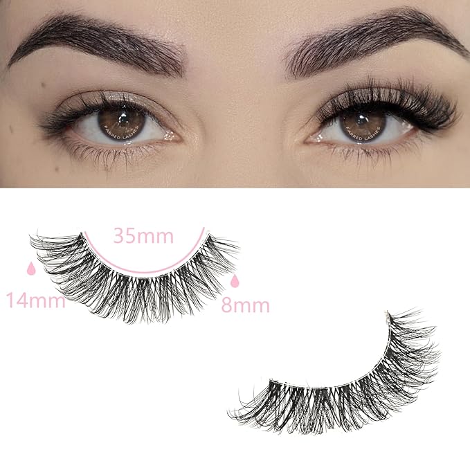 FARRED Cat Eye Lashes False Eyelashes Short Wispy Lash Strips Volume Eyelash 14 Pairs Cateye Medium Length False Clear Band Lashes Natural Looking Hybrid Clusters Full Strip Lashes (F25 | 8-14mm)-FemmiqueWomen