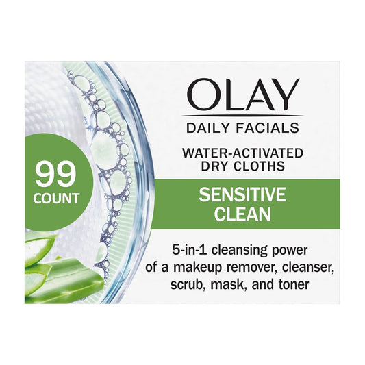 Olay Daily Facials for Clean Sensitive Skin, Makeup Remover Wipes, Soap-Free and Fragrance-Free Cleanser Cloths, 33 Count (Pack of 3)-FemmiqueWomen
