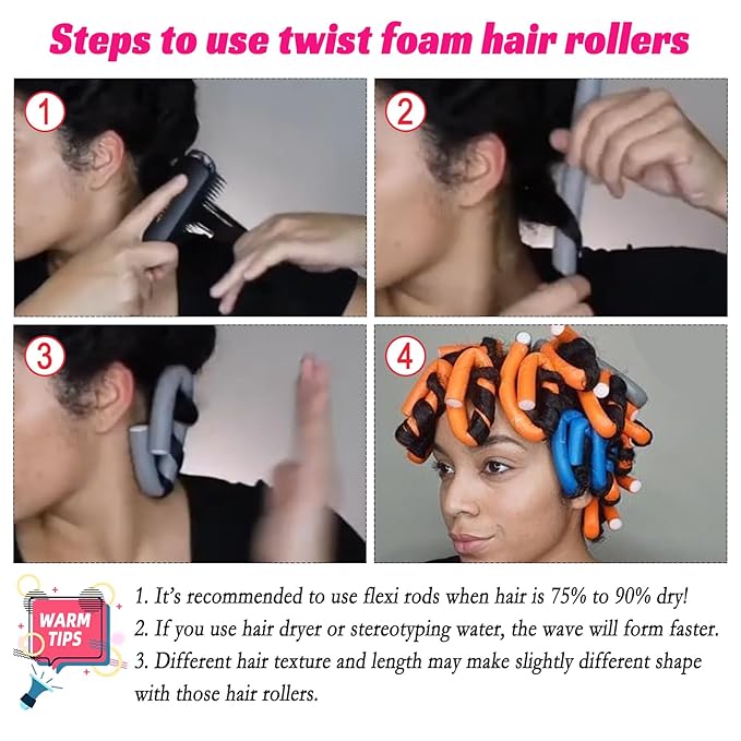 30PCS 9.45" Flexible Curling Rods,Heatless Twist Soft Foam Hair Rollers Home Use for Women Girls Long and Short Hair to Sleep in, (0.55 x 9.45 Inch, 3 Colors)-FemmiqueWomen