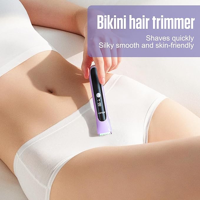 2 in 1 Bikini Trimmer for Women Dual Head Electric Shaver with LED Display,IPX7 Waterproof Wet & Dry, Painless Shaver for Underarm Leg Arm Body Face Private Area Purple-FemmiqueWomen