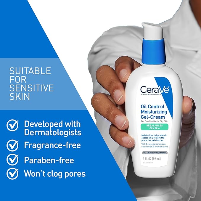 CeraVe Oil Control Moisturizing Gel-Cream, Face Moisturizer for Oily Skin, Niacinamide, Hyaluronic Acid & Oil Absorbing Technology To Rebalance Oily Skin, Non-Comedogenic, Fragrance Free & Oil-Free-FemmiqueWomen