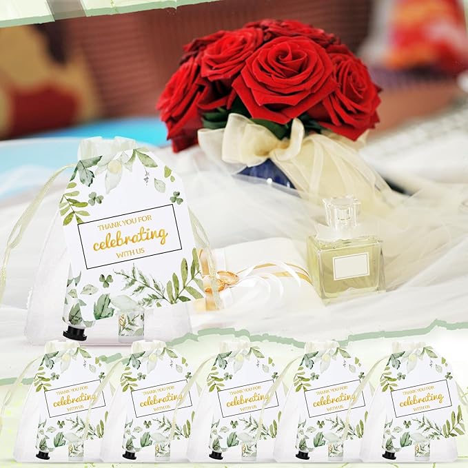 25 Set Wedding Lip Balms and Hand Cream Gift Set Include 25 Moisturizing Hand Care Cream 25 Lip Balms with Thank You Cards and Bags Bridesmaid Gift Set for Bridal Shower Wedding(Greenery)-FemmiqueWomen