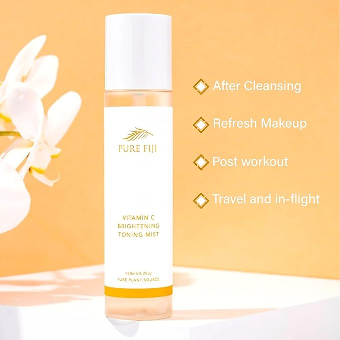 Pure Fiji Face Toner Mist with Vitamin C for Brightening & Refreshing Antioxidant Face Mist Hydrating Spray Helps Even Skin, Smooths Fine Lines and Wrinkles (4.4oz/130ml)-FemmiqueWomen