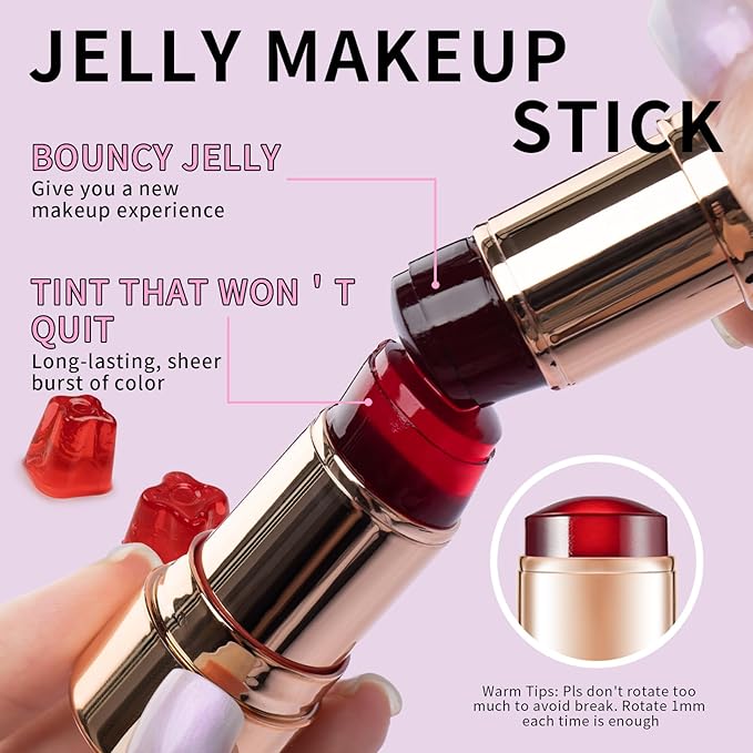 2pcs Jelly Blush Stick, Multi-purpose Lip and Cheek Colour Stick, Jelly Texture Waterproof, Moisturising and Long-lasting, Non-sticky, Create Watercolour Makeup Effect for Women and Girls 2#-FemmiqueWomen