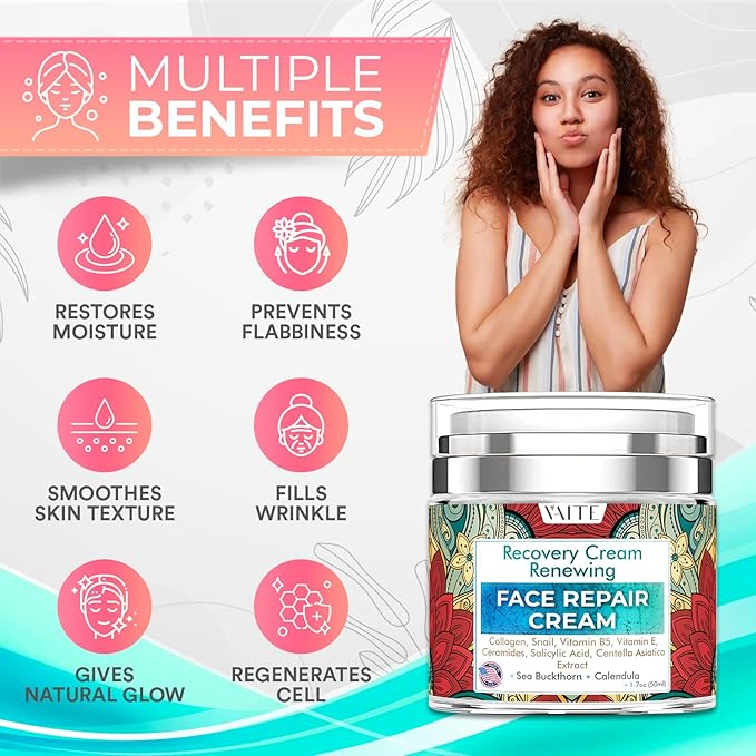 VAITE Face Moisturizer Remedy Skin Repair Cream with Snail, Salicylic Acid, Vitamin B5, Vitamin E, Collagen, and Ceramides for Men and Women Anti-aging Anti-wrinkle Made in USA Night and Day-FemmiqueWomen