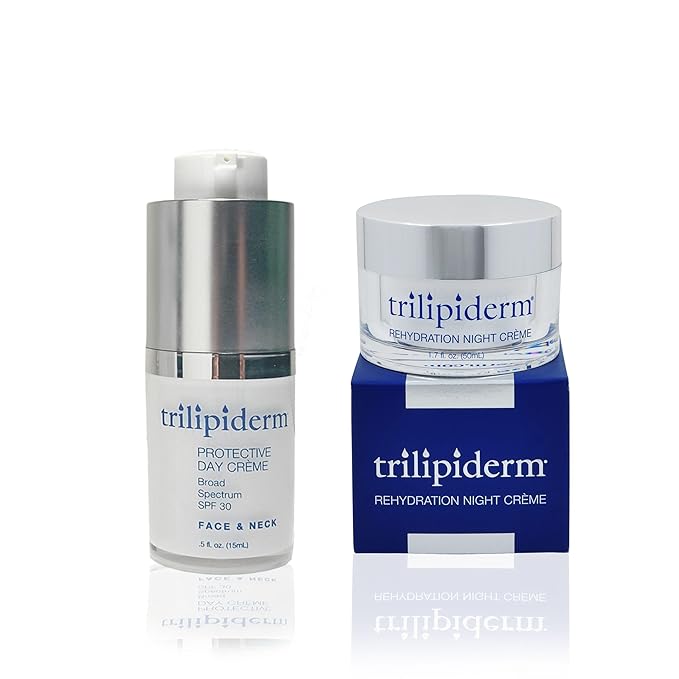 Trilipiderm Rehydration Night Créme .5oz + Protective Day Créme Broad Spectrum SPF 30 .5oz Travel/Trial Size Transformative, moisture-rich crème with hyaluronic acid and Retinol-FemmiqueWomen