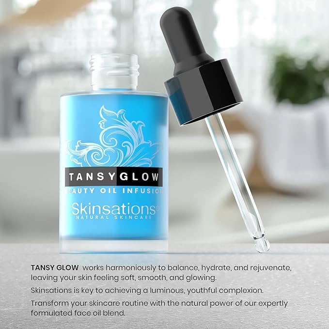 Skinsations - Balancing Face Oil Infusion - TANSY GLOW - Soothing and Calming, Skin Regenerative, Hydrating, Anti-Aging Skin Care - Blue Tansy, Neroli Oil, Chamomile, Moringa Oil, Vitamin C, Vitamin E-FemmiqueWomen