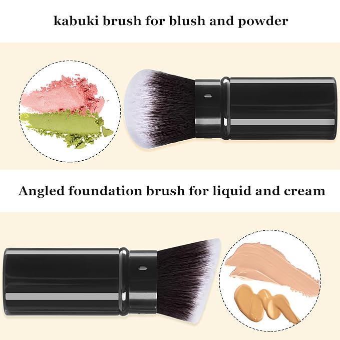 Makeup Brush 2 Pack, Retractable Travel Kabuki Powder Makeup Brush, Foundation Face Blush Brushes for Blending Liquid, Blush, Bronzer, Buffing, Sunscreen,Flawless Cosmetics-FemmiqueWomen