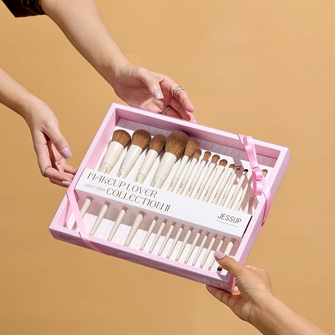 Jessup Makeup Brushes 14Pcs Makeup Brush Set Premium Synthetic Powder Foundation Contour Blush Concealer Eye Shadow Blending Liner Make Up Brush Kit Light Grey with Gift Box, T329-G-FemmiqueWomen