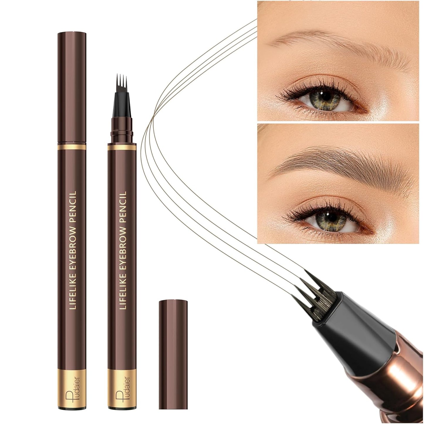 2 Pack Eyebrow Pen, Waterproof Microblading Eyebrow Pencil, 4 Tip Precise Eye Brow Makeup Pen for Women to Effortlessly Create Hair Like Natural Brows, Non Dry Out and Last All Day (Blonde)-FemmiqueWomen