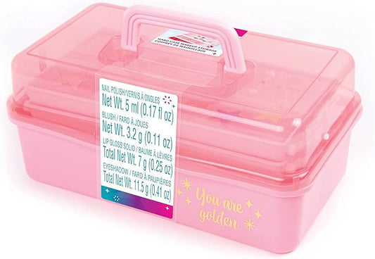 3C4G Pink and Gold Hard Case Makeup Storage Set - Kids Makeup Kit for Girls and Teens - Includes Storage Case, 5 Eyeshadows, 1 Blush, 2 Lip Glosses & 1 Nail Polish - Ages 8+ by Make It Real-FemmiqueWomen