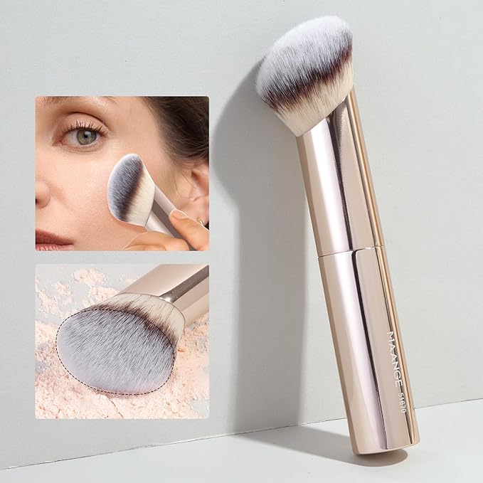 MAANGE 7pcs Makeup Brush Set Double Sided Kabuki Makeup Brushes Contour Brush for Foundation Liquid Powder Concealer Cream Cosmetics Bronzer Blending Blush Buffing Makeup Tools (Gold)-FemmiqueWomen