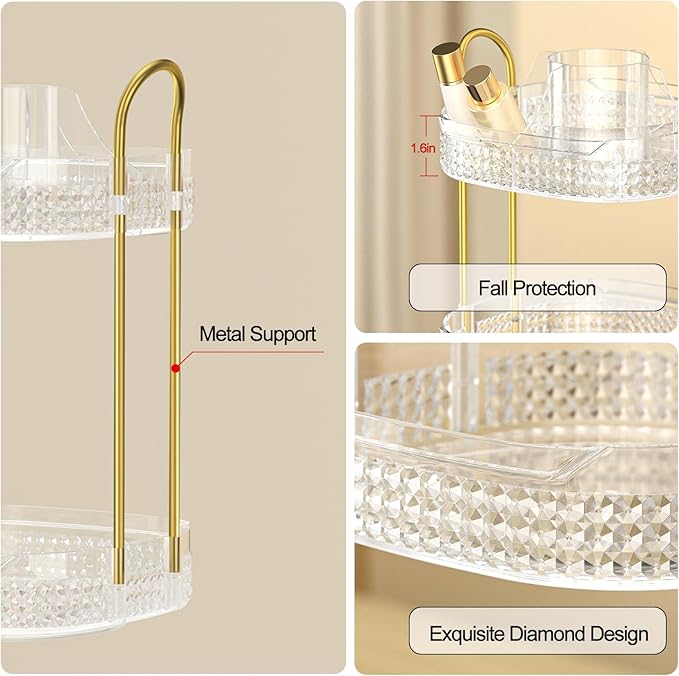 360 Rotating Makeup Organizer 2 Tier, Large Skincare Clear Make Up Storage Spinning Perfume Organizers for Bathroom Counter Dresser, White-FemmiqueWomen