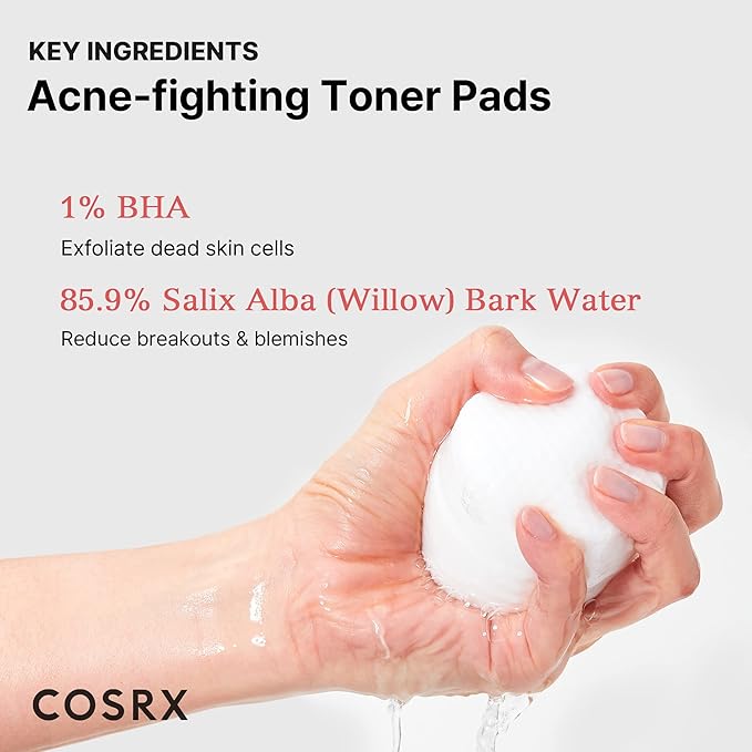 COSRX BHA Toner Pads, 70 Sheets, Exfoliating Pads for Dead Skin & Blackheads, Minimize Pores, Prevent Breakouts, Improve Skin Texture, Korean Skin Care-FemmiqueWomen