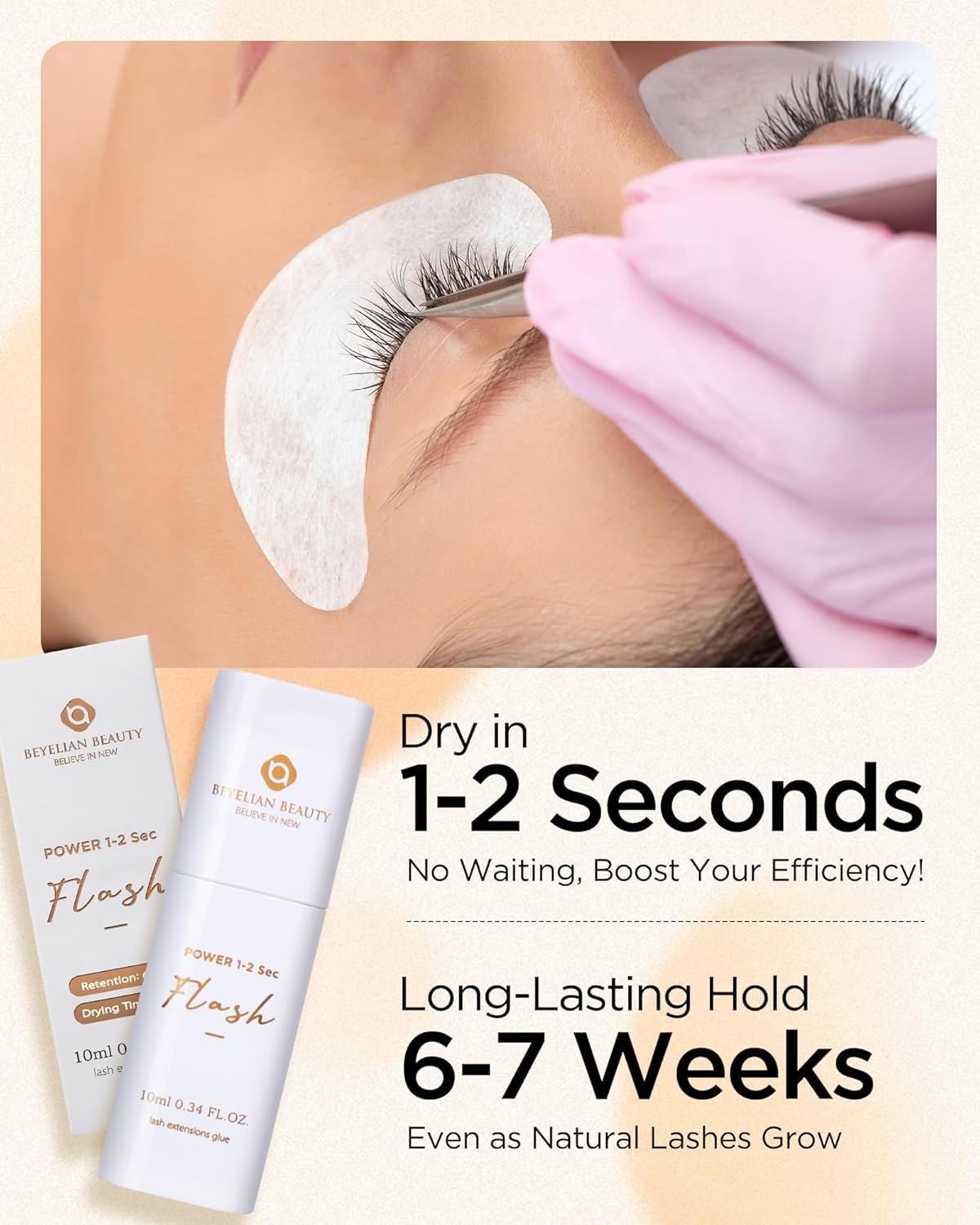 Eyelash Extension Glue, Sensitive Lash Glue for Eyelash Extensions 10 ml, Smart Drop Technology Adhesive for Classic and Volume Lashes, 0.03 ml per Drop, 1 S Dry Time, 6-7 Weeks Retention by BEYELIAN-FemmiqueWomen
