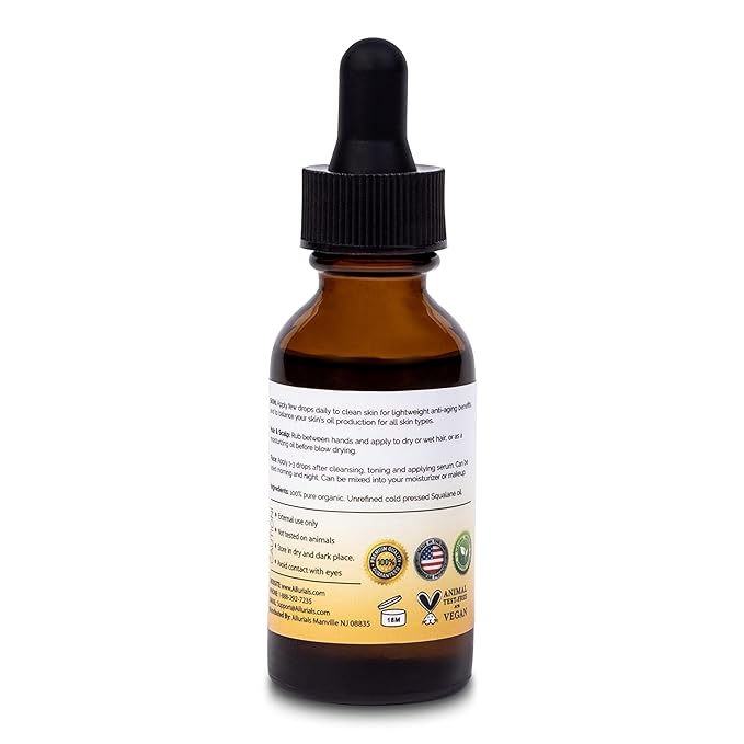 100% Organic & All Natural Plant-Based Squalane Oil for Face, Hair, & Body, Cold Pressed and Unrefined Premium Grade Multipurpose Facial Oil for Moisturize, Smooth, and Soften Skin - 1 Oz-FemmiqueWomen