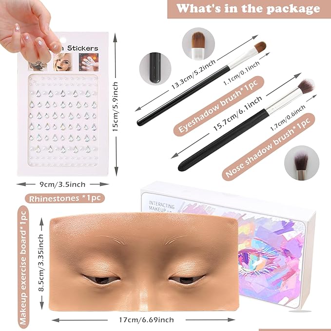 Mannequin Face for Makeup Practice, Makeup Practice Face Board with Makeup Brushes Rhinestones Sticker, Silicone Makeup Mannequin Face for Makeup Artist Supplies(Wheat colored)-FemmiqueWomen
