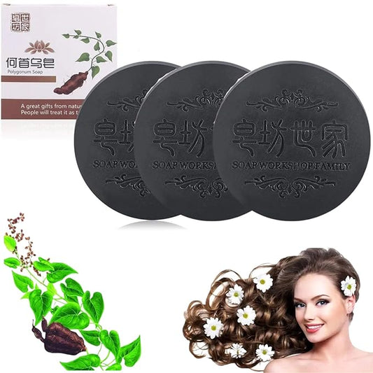 3PCS Hira Darkening Polygonum Shampoo Bar for Gray, Thinning Hair and Hair Growth (he shouwu) - Soap Bar-FemmiqueWomen