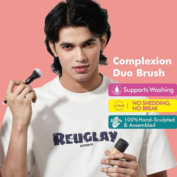 Bueart Design Complexion Duo Brush and Liquid & Bronzer Contour Makeup brushes set with ultra-soft dense hair Double-ended for Foundation Liquid Cream Concealer,Vegan and Cruelty-Free,M18-FemmiqueWomen