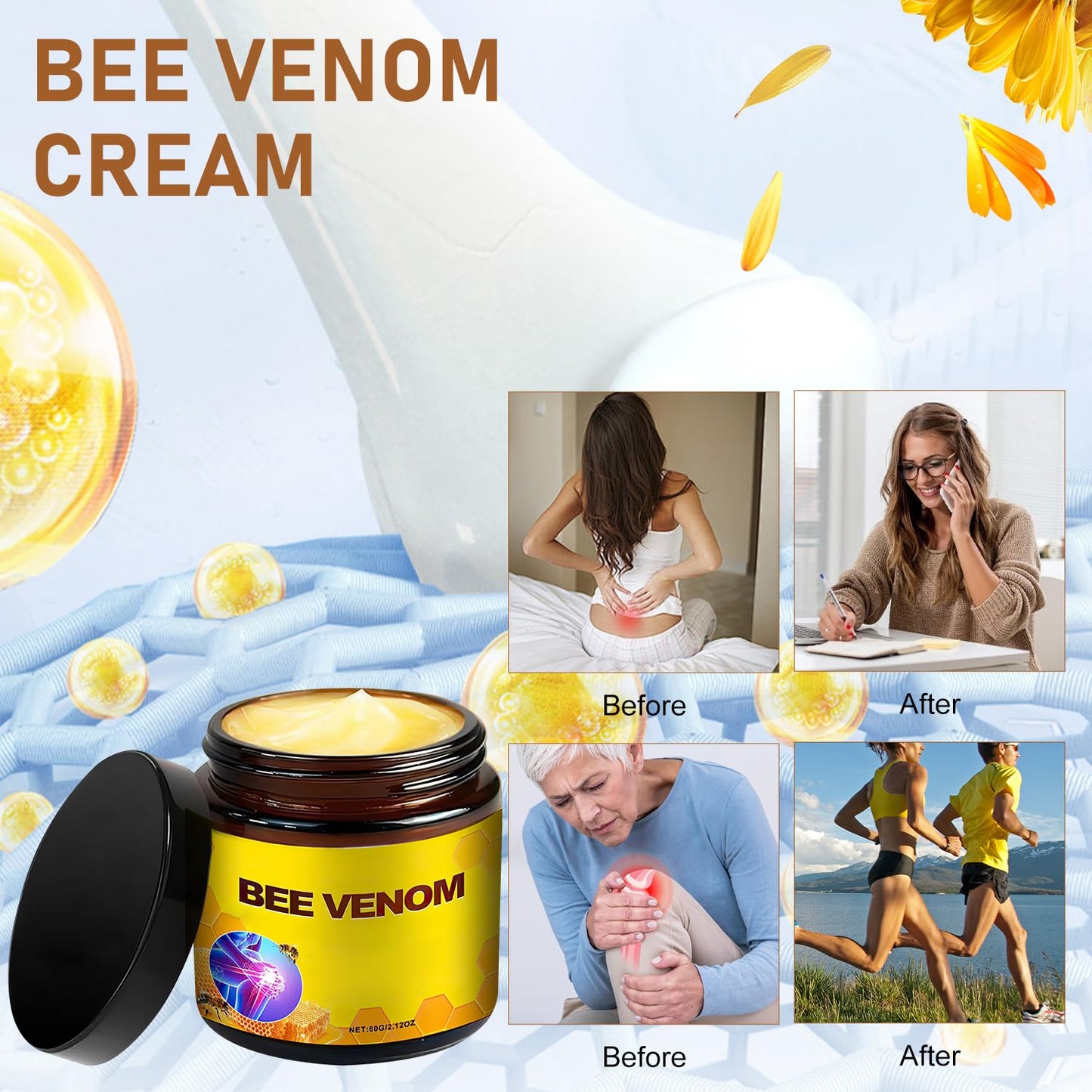 Bee Venom Cream,Advanced Joint Cream,New Bee Venom Professional Cream for Back, Knee, Hands, Neck, Feet(2PCS)-FemmiqueWomen