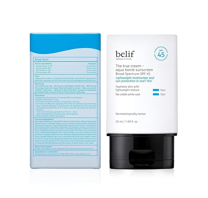 belif Aqua Bomb SPF 45 Hydrating Niacinamide Sunscreen (1.69 fl. oz) - The True Cream PA++++, Daily Broad Spectrum, No White Cast, Weightless & Invisible, Non-Greasy, Korean Skincare-FemmiqueWomen