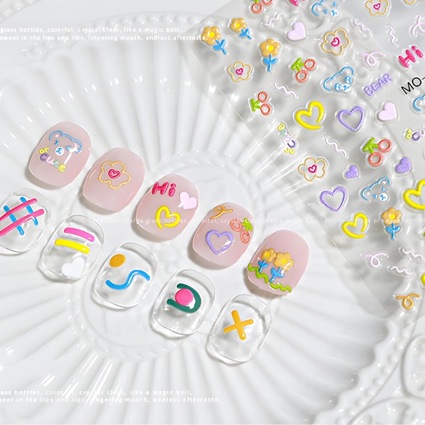 3 Sheets Valentine's Nail Stickers - 5D Embossed Heart Nail Decals for Valentine's Day - Cute Colorful Heart Design for Women & Girls-FemmiqueWomen