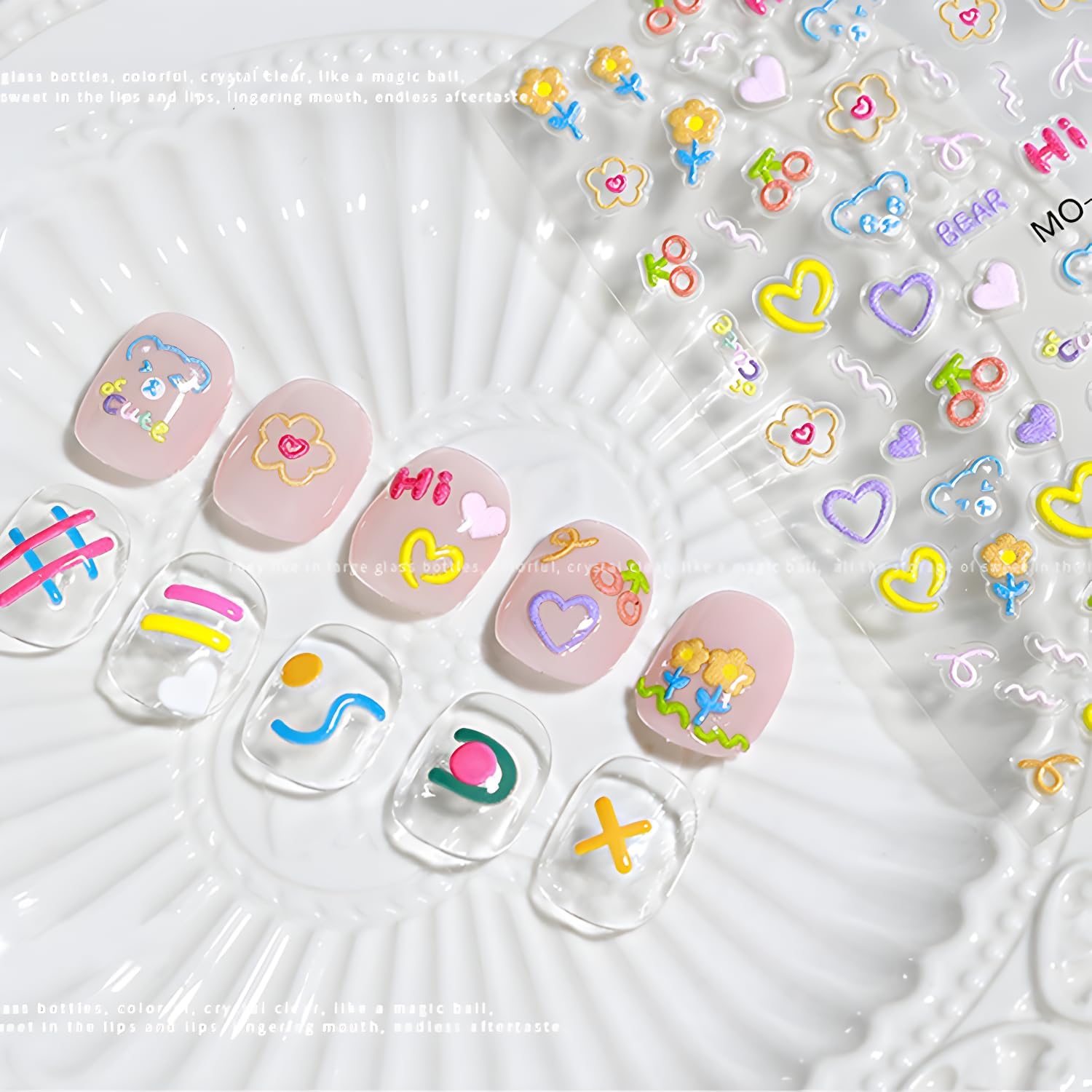 3 Sheets Valentine's Nail Stickers - 5D Embossed Heart Nail Decals for Valentine's Day - Cute Colorful Heart Design for Women & Girls-FemmiqueWomen