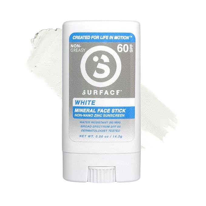 Surface Mineral Sunscreen Face Stick SPF 60, Lightweight Non-Nano Zinc Oxide Formula, Reef Friendly, Broad Spectrum UVA UVB Protection, Water Resistant Sun Care for 80 Minutes, Clear, 0.5oz-FemmiqueWomen
