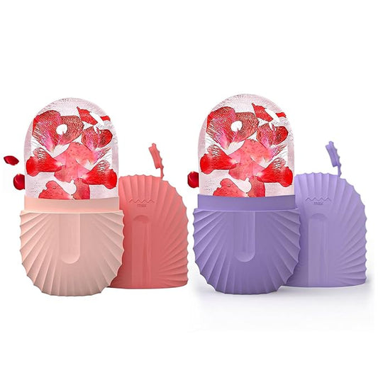 2Pcs Ice Face Roller, Reusable Silicone Mold Face Massage Eye Facial Beauty Skin Care Tools Apply Ice for Shrink Pores Anti Wrinkle Reduce Puffiness Improve Skin Elasticity, Seashell-FemmiqueWomen