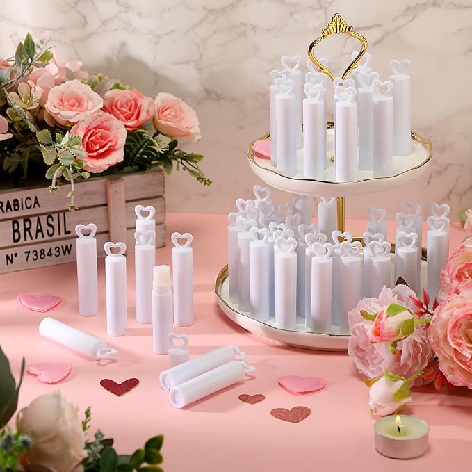 100 Pcs Lip Balm Bulk Heart Shape Lip Balm Jasmine Scented Beeswax Lip Balm Moisturizing Lip Balm Add Your Own Labels for Teacher Baby Shower Coworkers Friend Gift-FemmiqueWomen